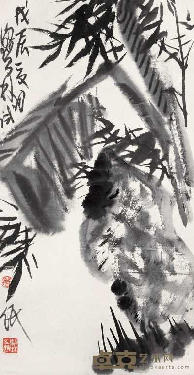 姜宝林 芭蕉竹石图 立轴 86×44cm